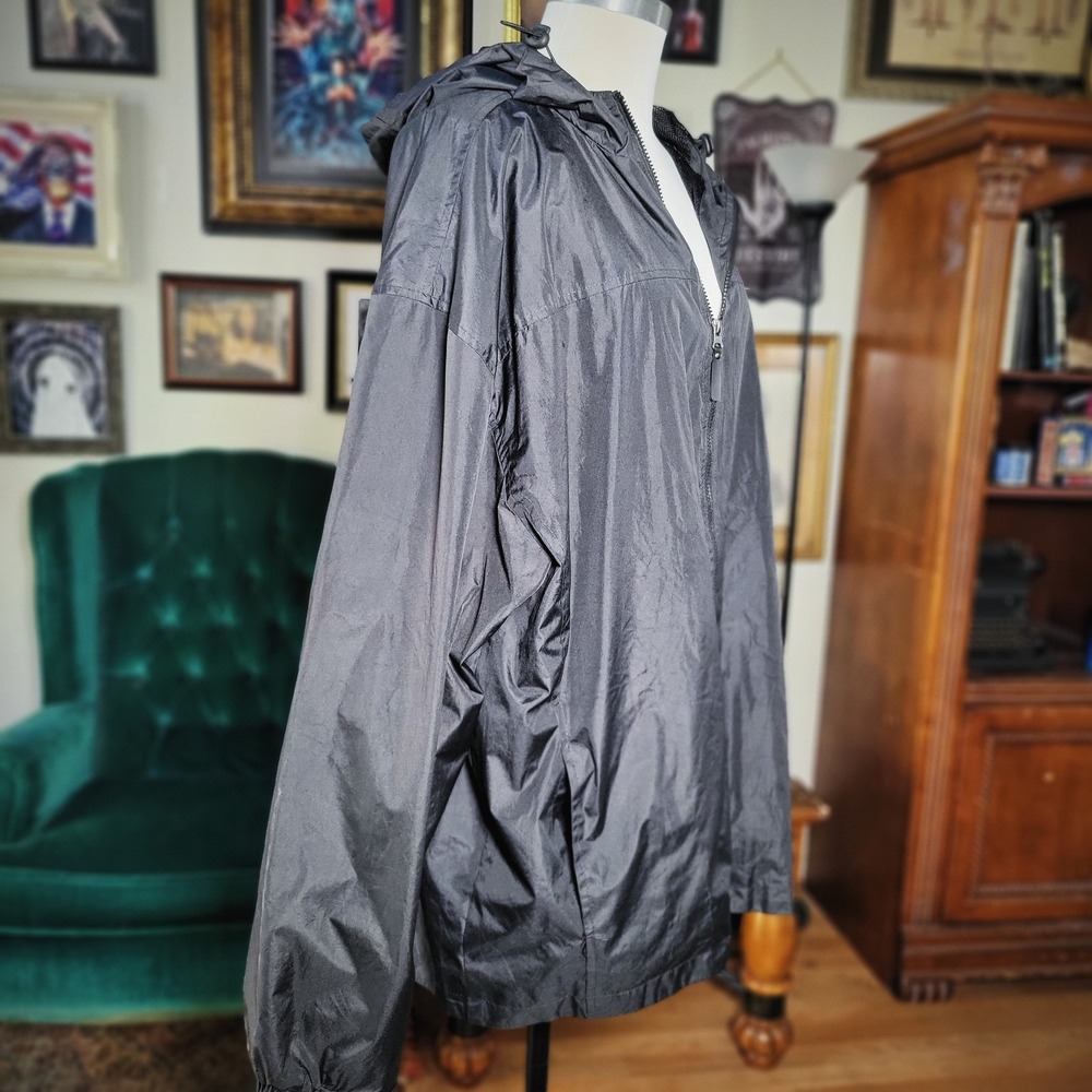 eb79 Windbreaker Jacket Black Hooded Full Zip Lightweight Plus Size Mens 4XL New - Picture 2 of 6